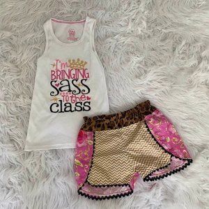 Girls BTS Back To School Bringing Sass to Class Coachella Shorts Outfit Size 7 8